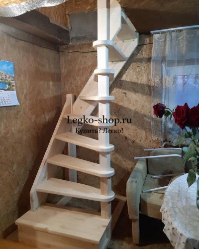 Г-образная деревянная лестница ЛПД-92 (универсальная, поворот 90, полный комплект) фото 4