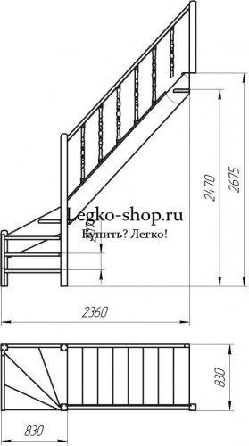 Г-образная деревянная лестница ЛПД-07-1 (высота 2470-2675) фото 2