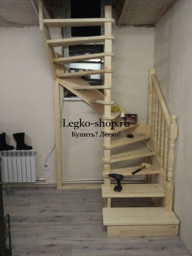 П-образная деревянная лестница ЛПД-03 (универсальная, поворот 180, полный комплект) фото 4