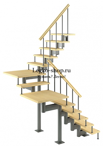 Модульная П-образная лестница на высоту 2925 мм с двумя площадками КМП-5