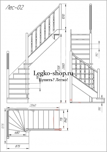 Г-образная деревянная лестница ЛПД-02 (универсальная, поворот 90, полный комплект) фото 3