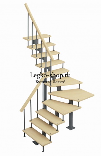 Модульная Г-образная лестница на высоту 2250 мм с забежными ступенями КМГЗ-2