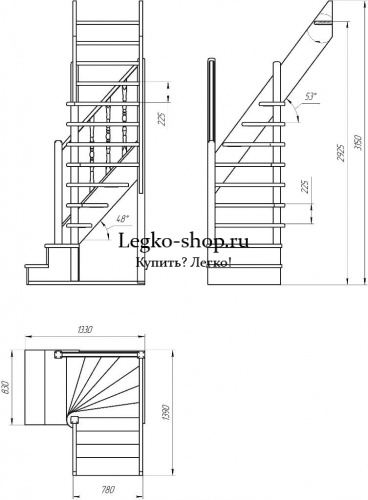 Г-образная деревянная лестница ЛПД-91-4 (Проём 1390х780) фото 2