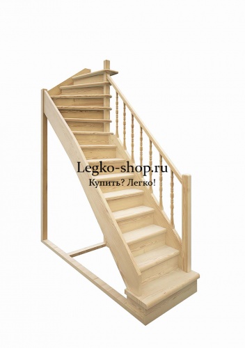 Г-образная деревянная лестница ЛПД-215 (универсальная, поворот 90, полный комплект)