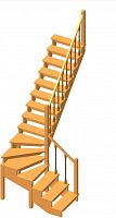 Г-образная деревянная лестница ЛПД-09-4 ( Высота 3310, проём 2800х900)