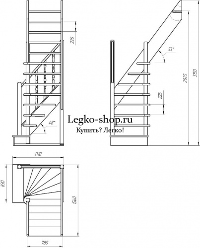 Г-образная деревянная лестница ЛПД-91-5 (Проём 1560х780) фото 2