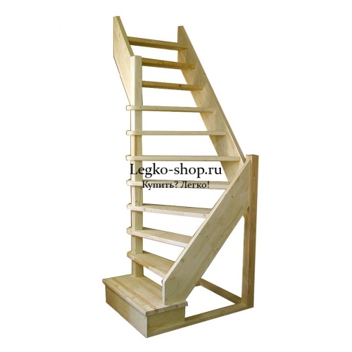 Г-образная деревянная лестница ЛПД-92 (универсальная, поворот 90, полный комплект)