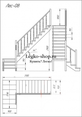 Г-образная деревянная лестница ЛПД-08 (универсальная, поворот 90, полный комплект) фото 2