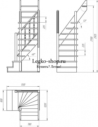 Г-образная деревянная лестница ЛПД-91-2 (Проём 1220х780) фото 3