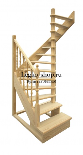 П-образная деревянная лестница ЛПД-03 (универсальная, поворот 180, полный комплект)