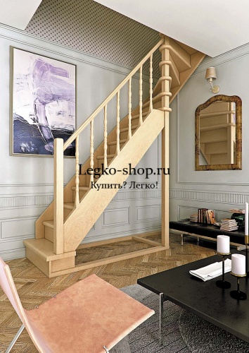 Г-образная деревянная лестница ЛПД-215 (универсальная, поворот 90, полный комплект) фото 3