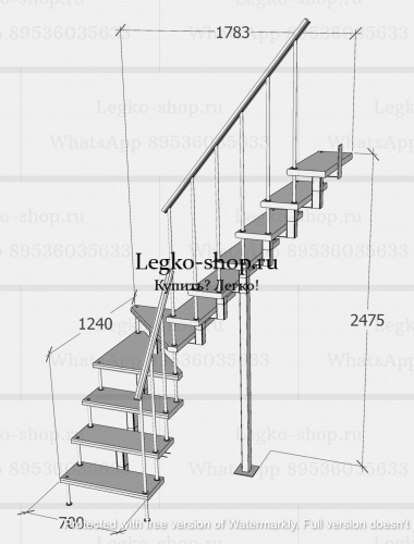 Малогабаритная модульная Г-образная лестница 2475-2700 мм КВМ-Г-4 фото 6