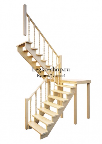 П-образная деревянная лестница ЛПД-62 (универсальная, поворот 180, полный комплект)