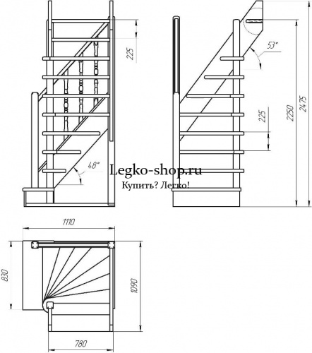 Г-образная деревянная лестница ЛПД-91-1 (Проём 1090х780) фото 2