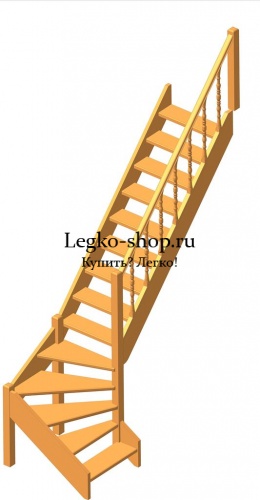 Г-образная деревянная лестница ЛПД-07-3 (высота 2880-3105)