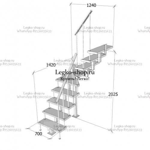 Малогабаритная модульная Г-образная лестница 2025-2250 мм КВМ-Г-2 фото 6