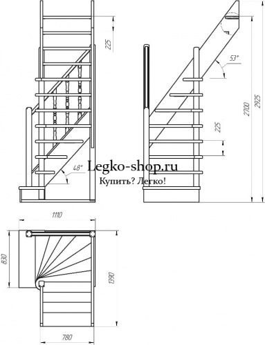 Г-образная деревянная лестница ЛПД-91-3 (Проём 1390х780) фото 2