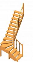 Г-образная деревянная лестница ЛПД-09-2 ( Высота 3105, проём 2580х900)