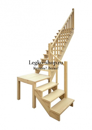 Г-образная деревянная лестница ЛПД-08 (универсальная, поворот 90, полный комплект)