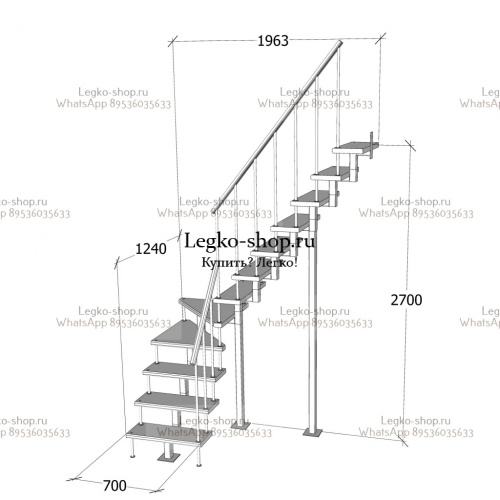 Малогабаритная модульная Г-образная лестница КВМ-Г-5 (2925 мм) фото 5