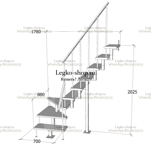 Малогабаритная модульная Г-образная лестница 2025-2250 мм КВМ-Г-2 фото 3