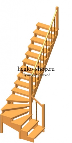 Г-образная деревянная лестница ЛПД-09-5 ( Высота 3310, проём 3015х900)