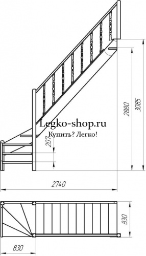 Г-образная деревянная лестница ЛПД-07-2 (высота 2880-3085) фото 2